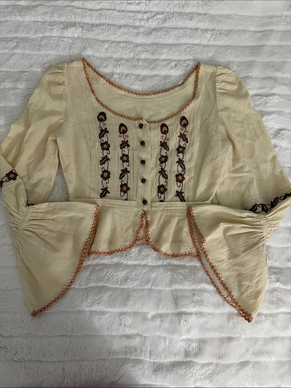 Vintage 70s Cotton Floral Peasant Blouse Top XS S